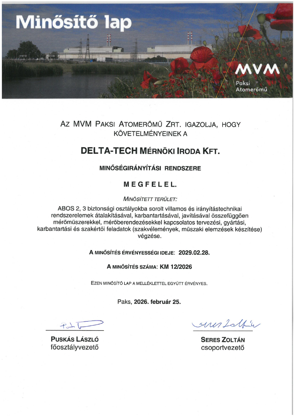 DELTA-TECH MVM ABOS 2/3 qualification, 2026